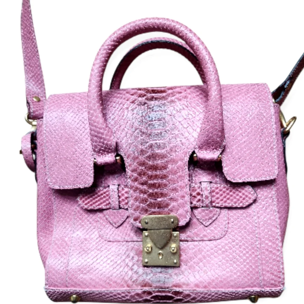 Berberovic Women's Kira Mini Leather Satchel Bag Alligator Pink European Leather
